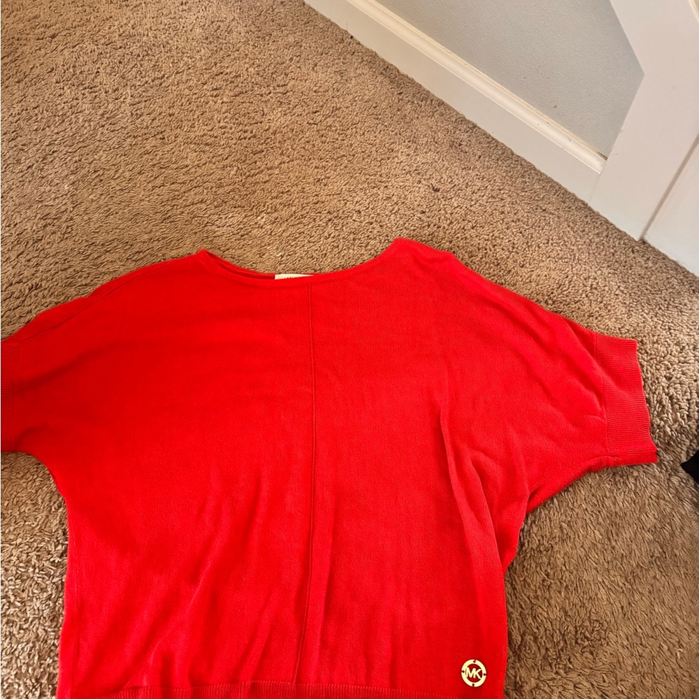 Red Short Sleeve Top with Logo Accent